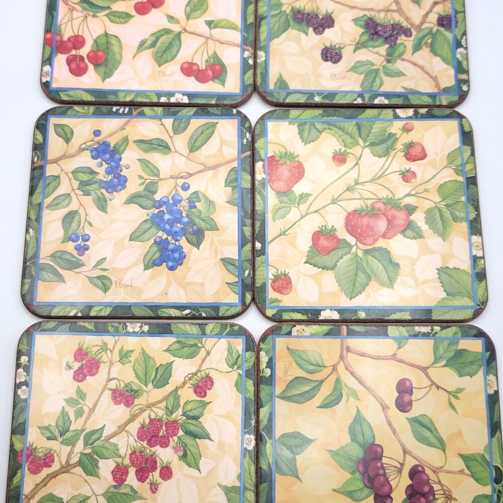 Pimpernel Coasters Attractive Assorted  Fruit Berries Designs Cork Backed